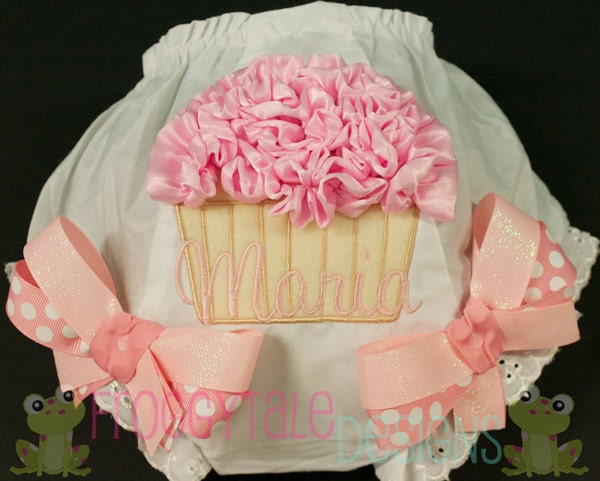 PERSONALIZED Birthday Ruffle Cupcake Shabby Chic GLiTTeR Diaper Cover Bloomer Baby Pink Double Ribbon Bows for Little Baby Girls - CUSTOM