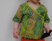 Short-sleeve batik kimono top, 100% cotton