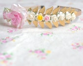 Gold Leaf and Pink Rose Bridal Headband