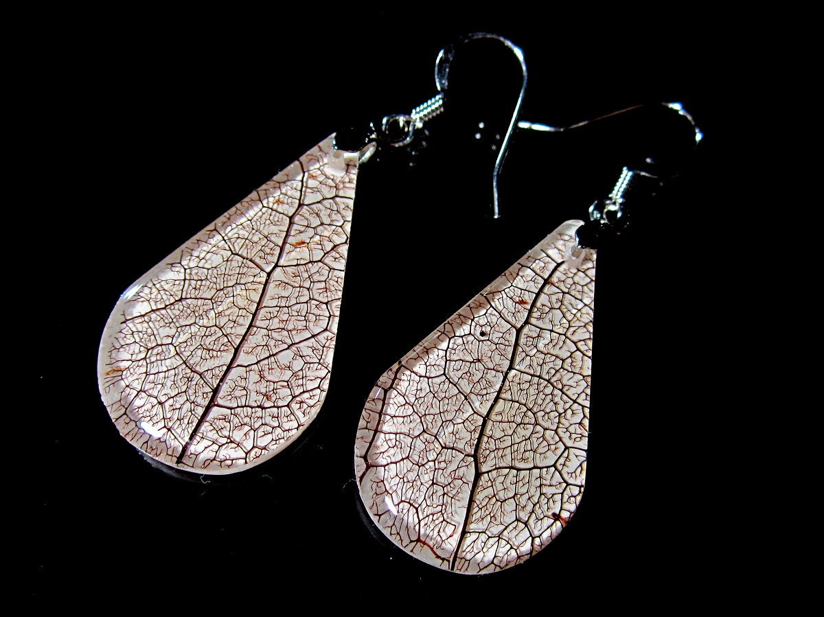 Skeleton Leaf Earrings, Salal (Gaultheria shallon), Leaf Jewelry, Plant Jewellery