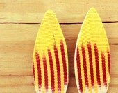 Sunny Stripes-- Yellow and Red Striped Teardrop Post Earrings