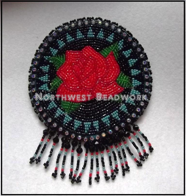 Beaded Barrette Black Turquiose Red Rose Rhinestone