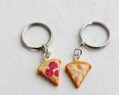 Pizza Best Friends Keychains, Pepperoni and Cheese - Food Keychains - Best Friend Jewelry