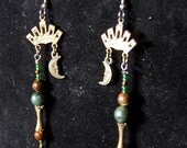 tigers eye, green jasper, moon earrings