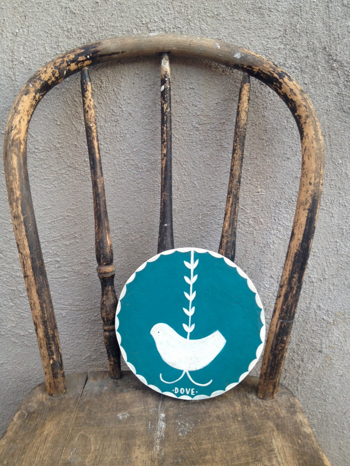 Dove Painting Blue and White Children Decor Folk Art Wall Hanging Circle