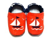 Nautical Baby Boy Shoes with Sail Boats (Orange)