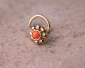 NOSE Ring STUD 14k yellow gold filled with Salmon Color Coral  Handcrafted Also Cartilage or ear stud
