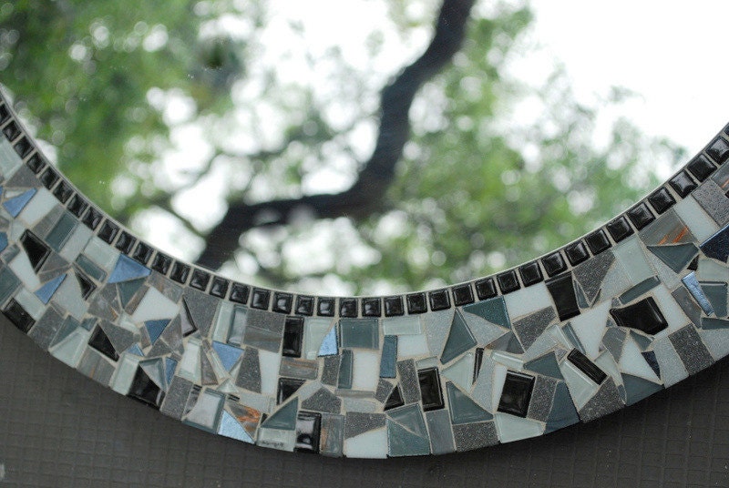Black and White Round Mosaic Mirror