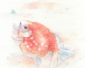 fish, chinese, fish print, pearl scale goldfish, watercolor, original painting, watercolor wall art print, Goldfish--watercolor art print
