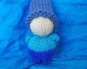 Hand Knit Waldorf Inspired Pocket River Gnome, Wool Plush, Natural Toys, Children, Ocean, Eco Friendly, Kids, Stuffed, Knitted, Blue