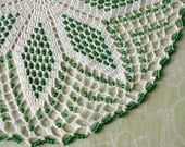 White crochet lace doily / center piece with green glass beads