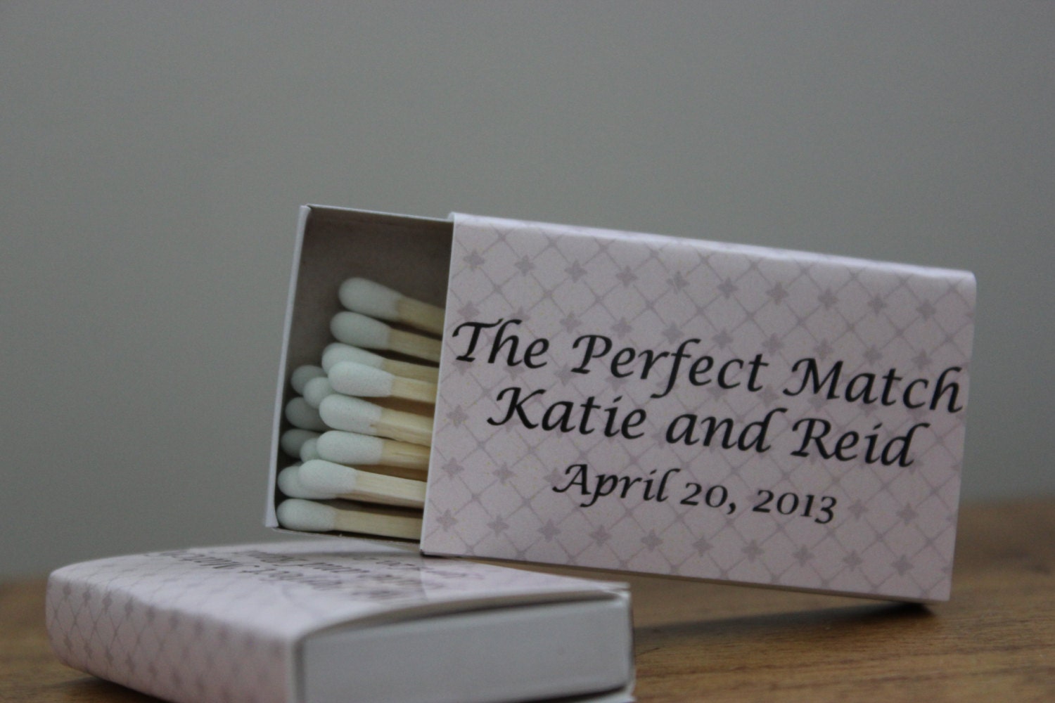 100 Custom Designed Matchbox Wedding Favors - Katie Theme