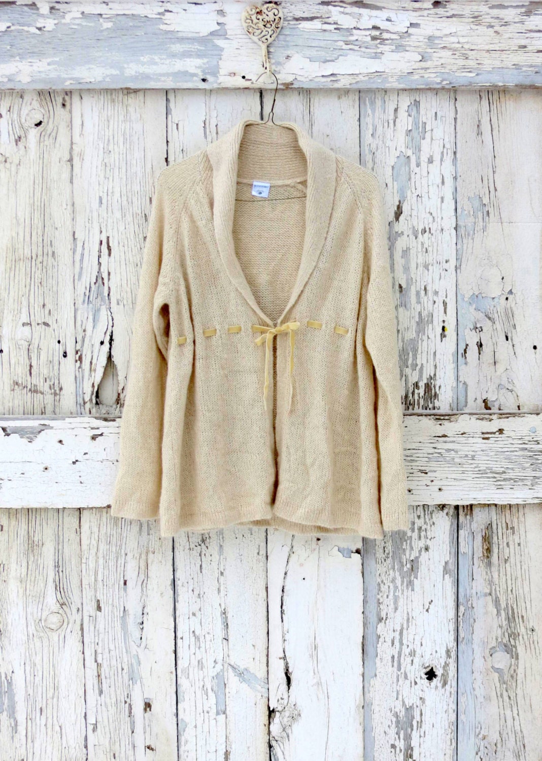 Baby It's Cold Outside Maternity Cream Cardigan upcycled baby joy ivory tie sweater eco friendly sweater jacket mothers day gift
