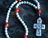 3 Decade White Bone And Coral Rosary