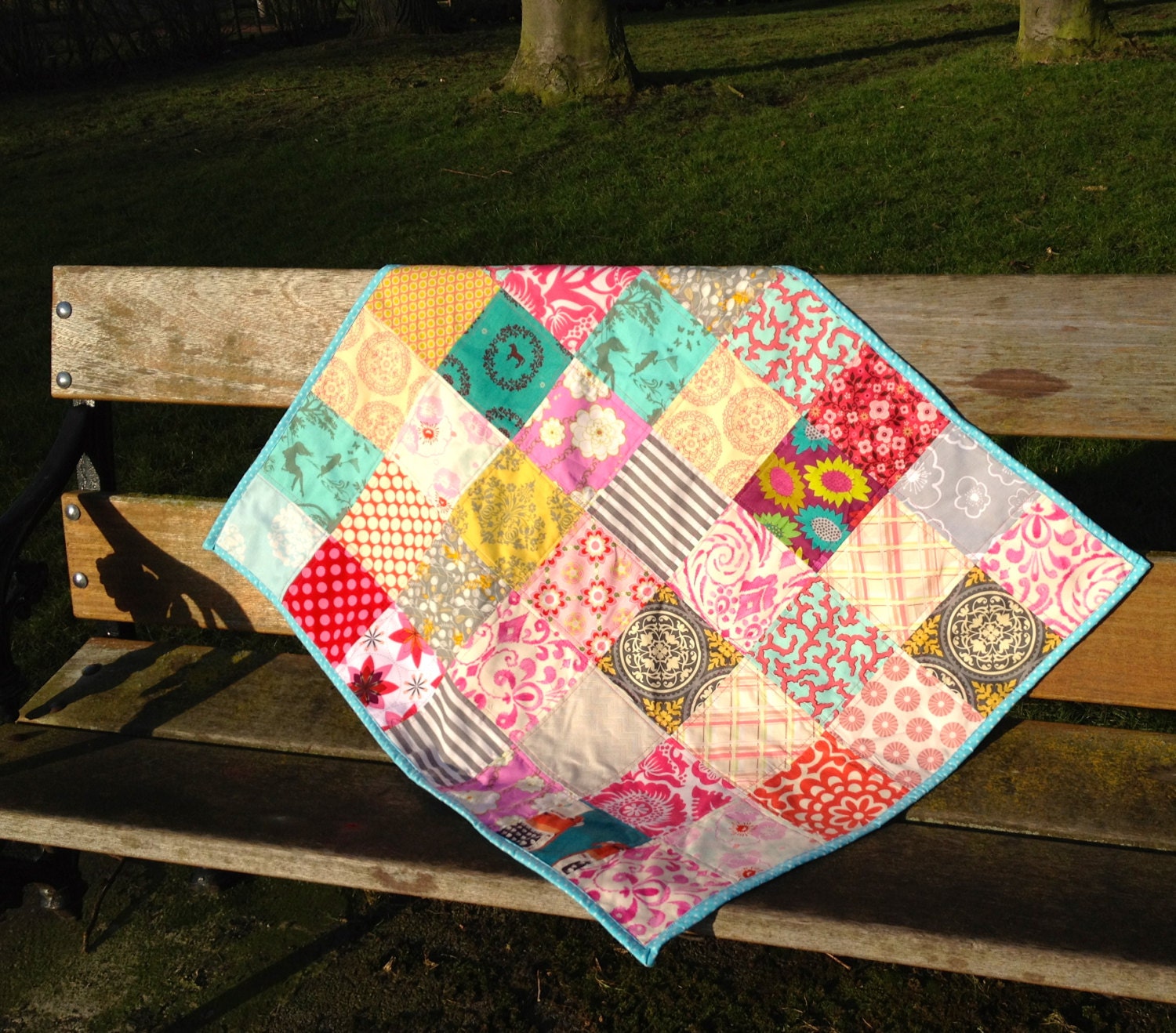 Baby Girl Blanket in Pink and Blue Patchwork