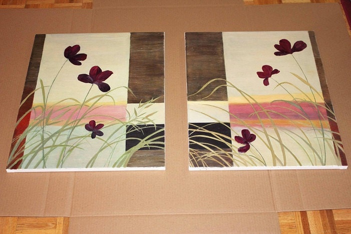 Contemporary Art Irises Oil Painting Set of 2 Pieces Modern Floral Wall Decor
