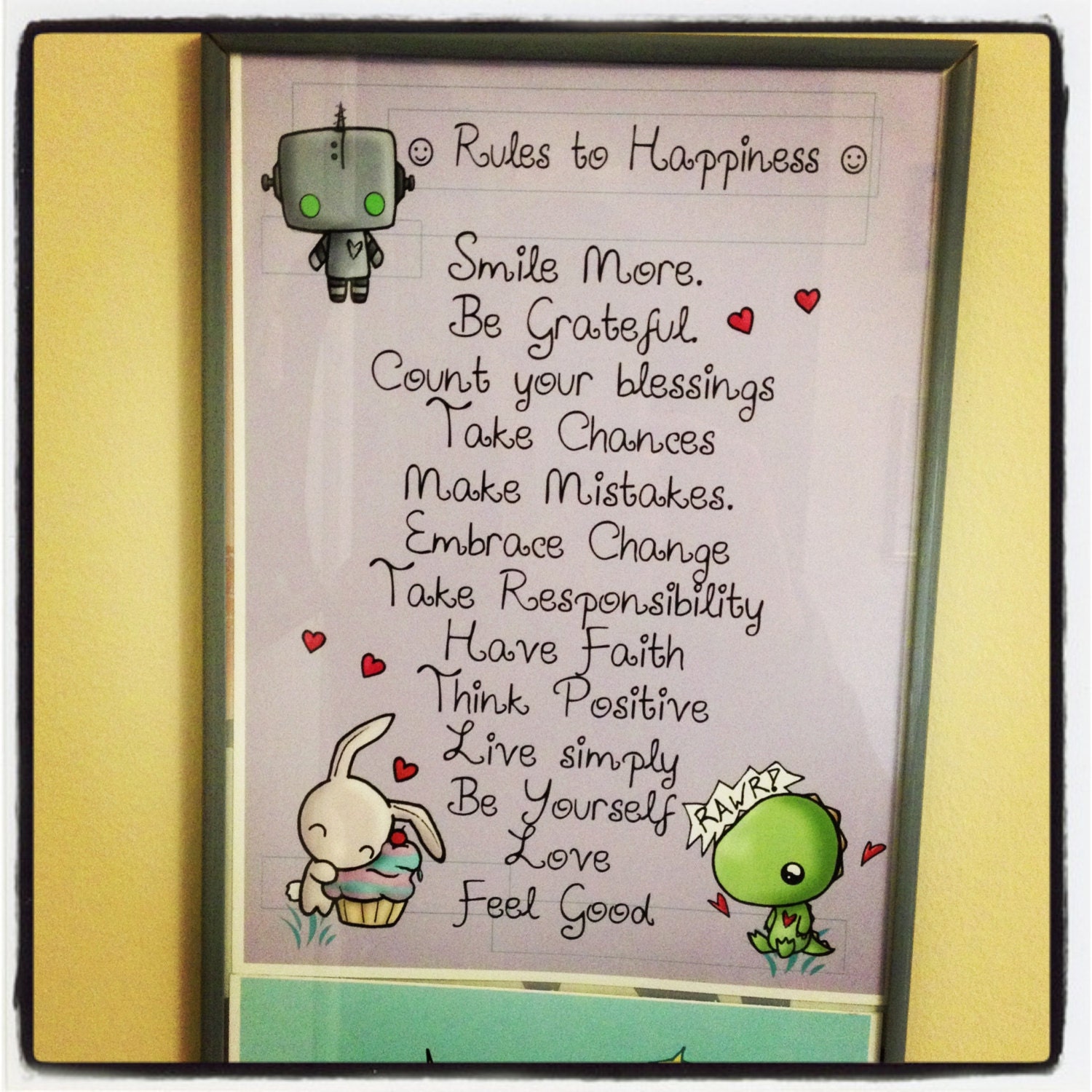 Rules to Happiness - Positive Happy Insipiration - 5x7 Art Print - silly cute kawaii - ReLove Plan.et