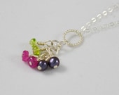 CLOSING SALE 15% OFF Pink Sapphire Peridot Pearl Necklace, Karma Eternity Necklace, Boho Sterling Silver Pendant