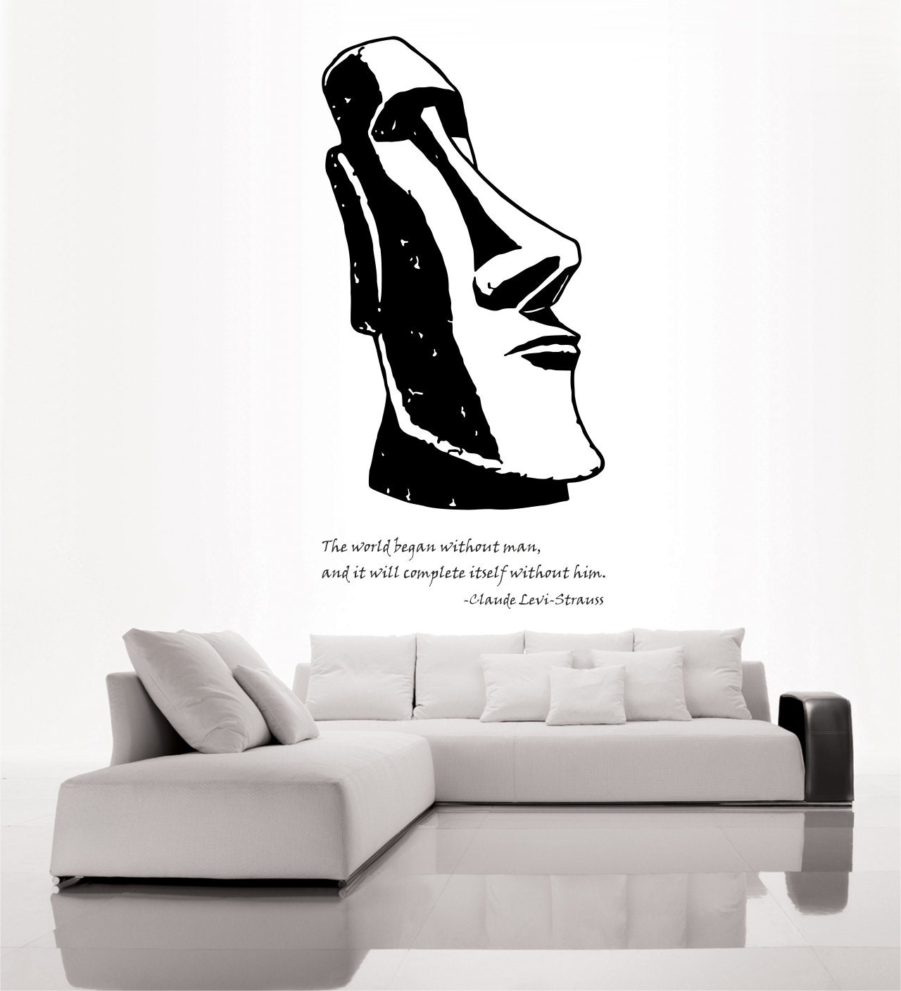 Science art anthropology Claude Lévi-Strauss quote with giant Moai statue vinyl wall decal