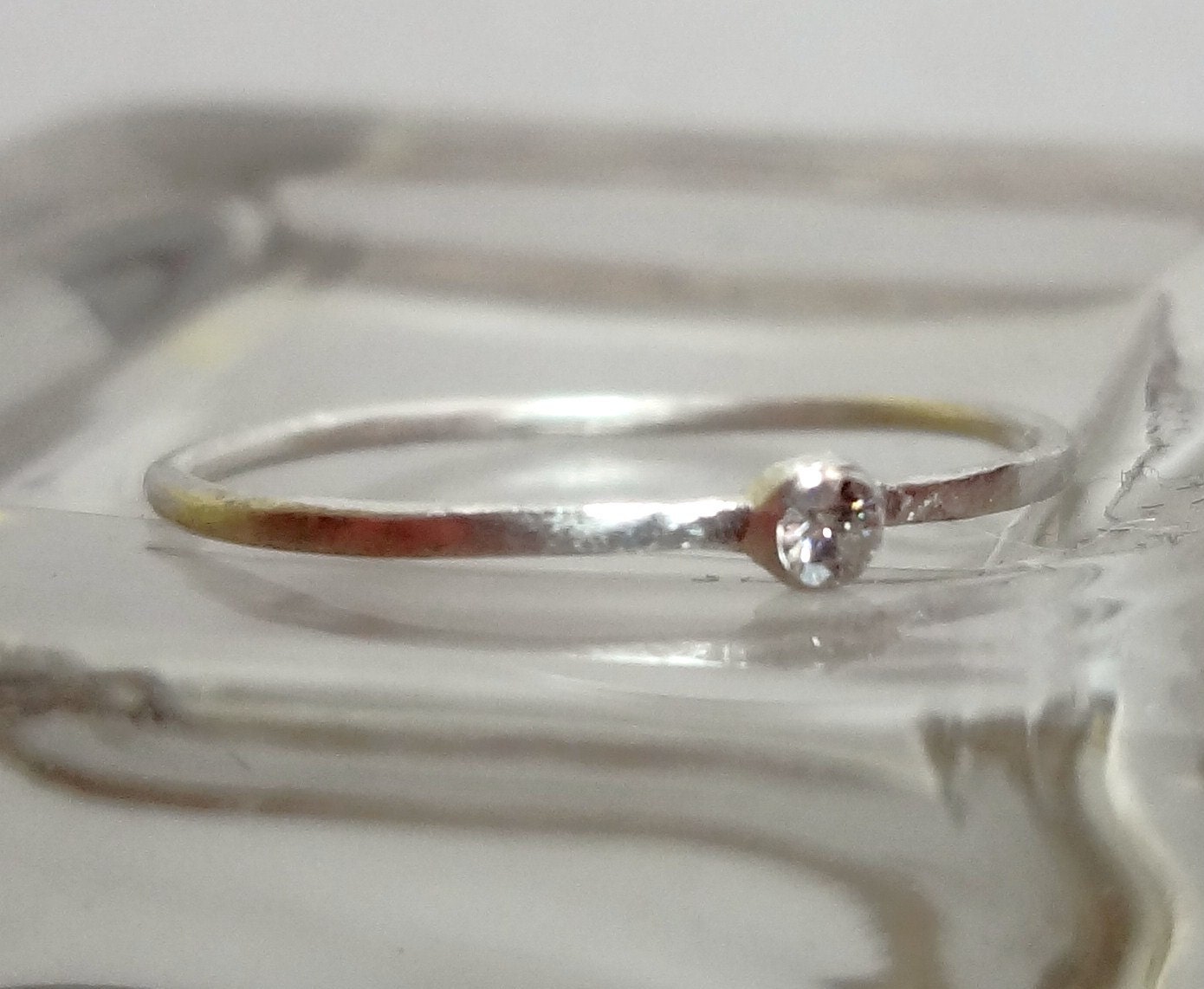 2mm Moissanite Bezel Set Skinny Sterling Silver Stacking Ring