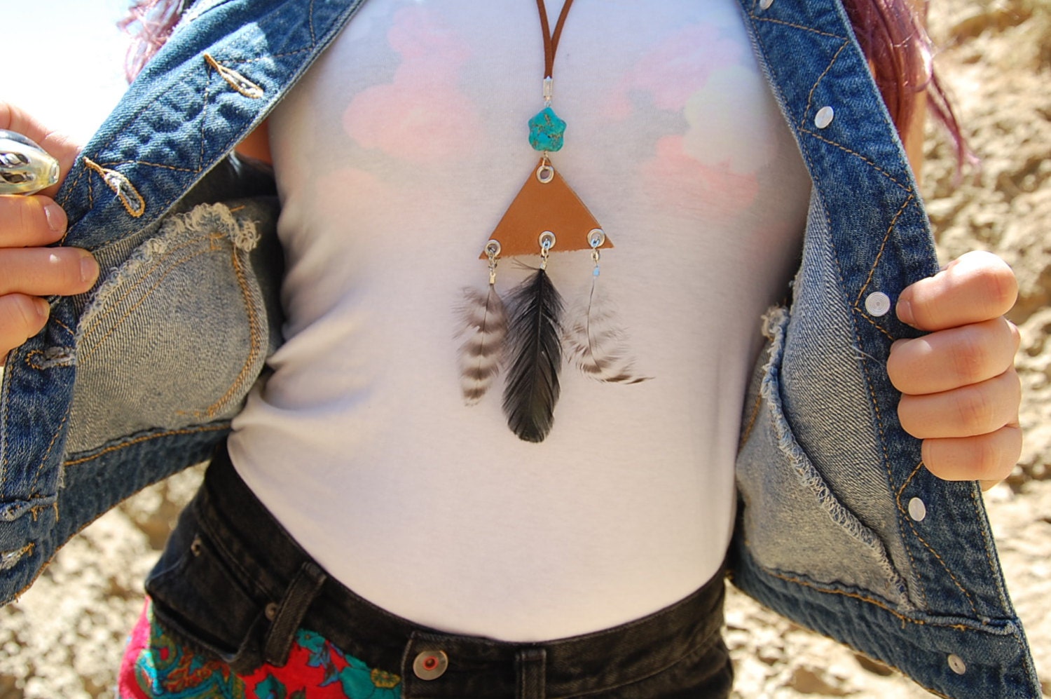 Geometric Dreams Feather & Leather Necklace