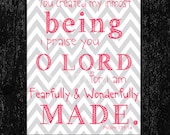 Nursery Print, Psalm 139,  I am fearfully and wonderfully made, Typography, Digital Printable File 300 dpi