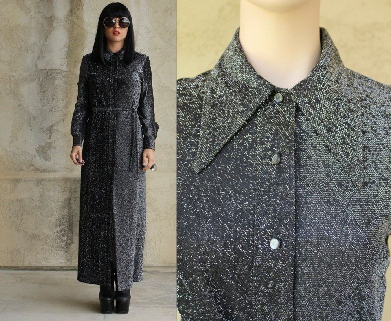 Metallic 70s Collared Maxi dress