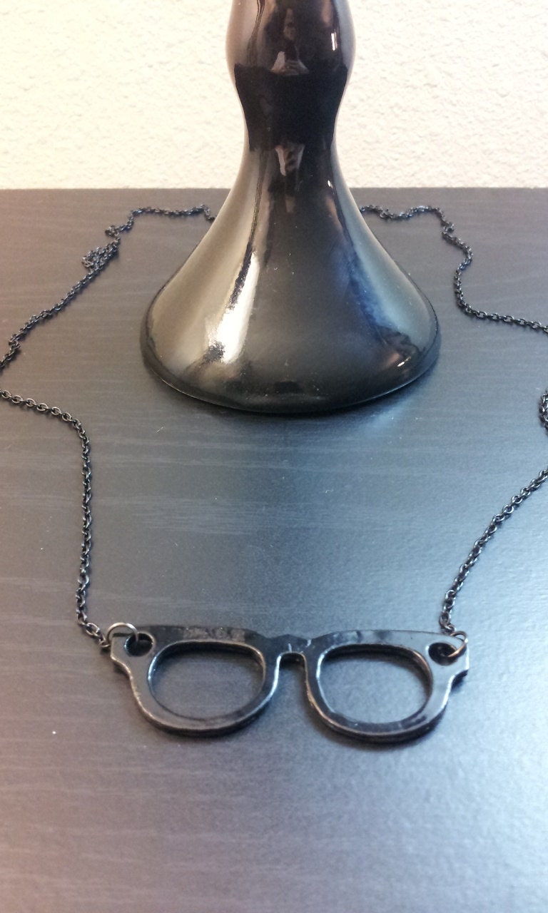 Black Glasses Eyeglasses Long Necklace