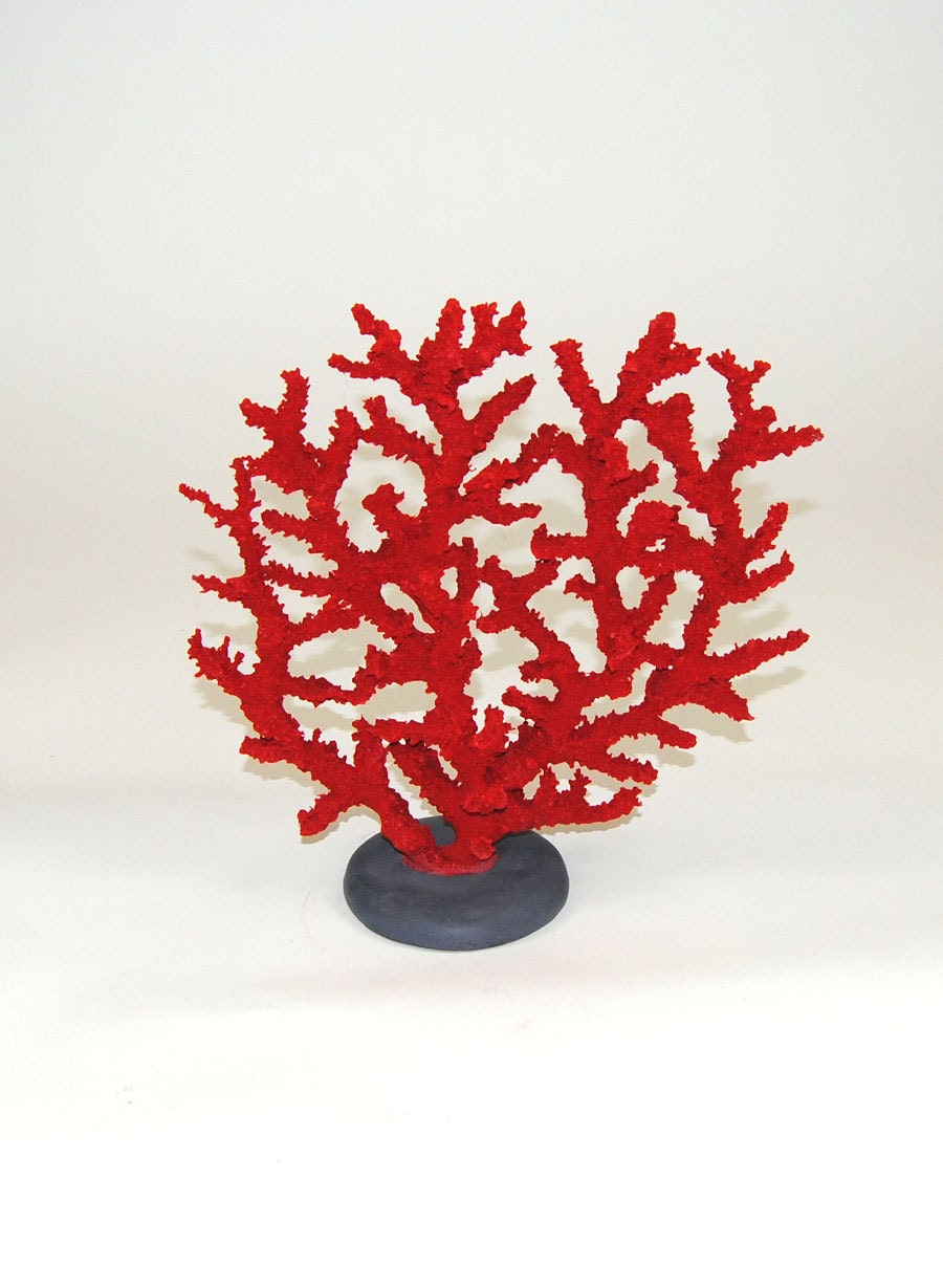 White Faux Taxidermy - The Red Coral - Red Sealife Home Decor - Office Library Decor