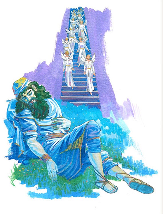 Jacob's Ladder - Original Art Print - Biblical - water color - 5 x 7 - Archival paper - great for gifting or personal collection