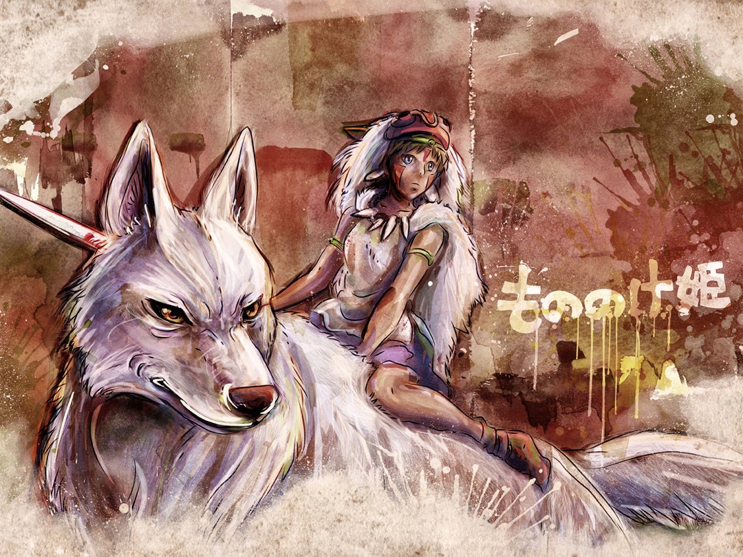 Princess Mononoke Wolf Girl Painting - signed museum quality giclée fine art print 16" x 20"