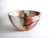 Hand-painted ceramic bowl / pink / white / green / black / multi / abstract CE-21