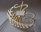 Vintage TRIFARI Viking Ship Brooch with Gold Toning & White Enamel/ Vintage Enamel 1960's TRIFARI JEWELRY