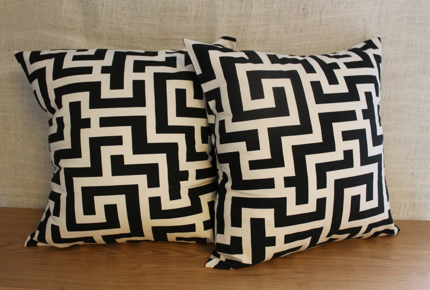 Made to Order Modern Pillow Covers Set of 2-16 x 16 inch squares:  Your Choice of Fabrics in Black, White, and Pea Green