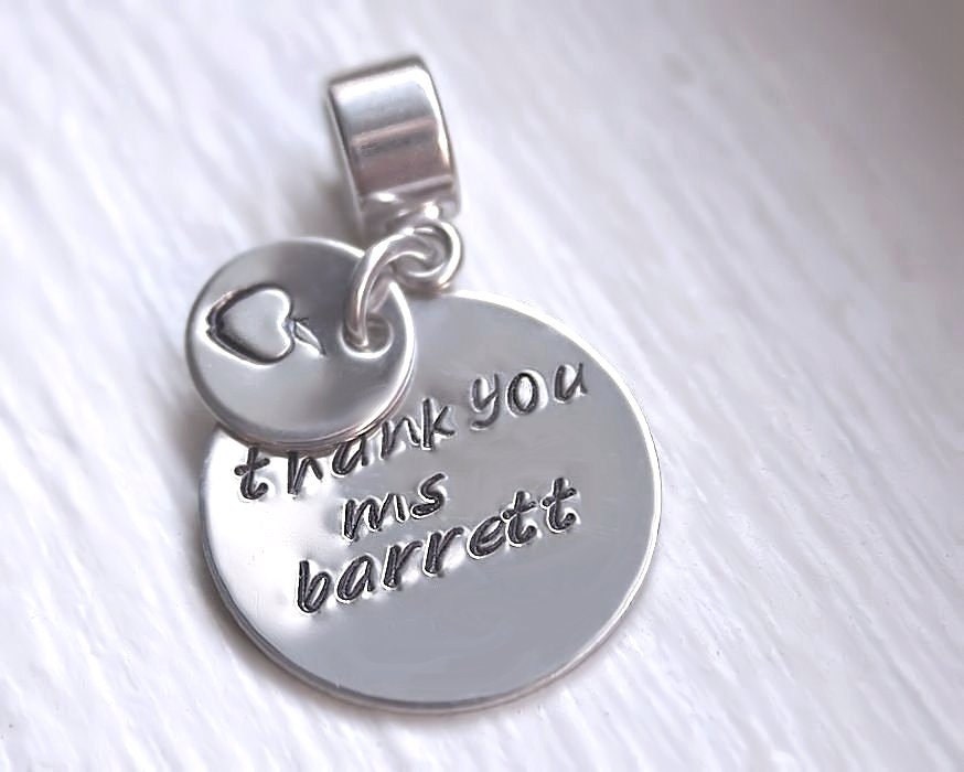 Handstamped Personalized Charm For Teacher Gift Sterling Silver Fits European Bead Bracelets Gift For Her