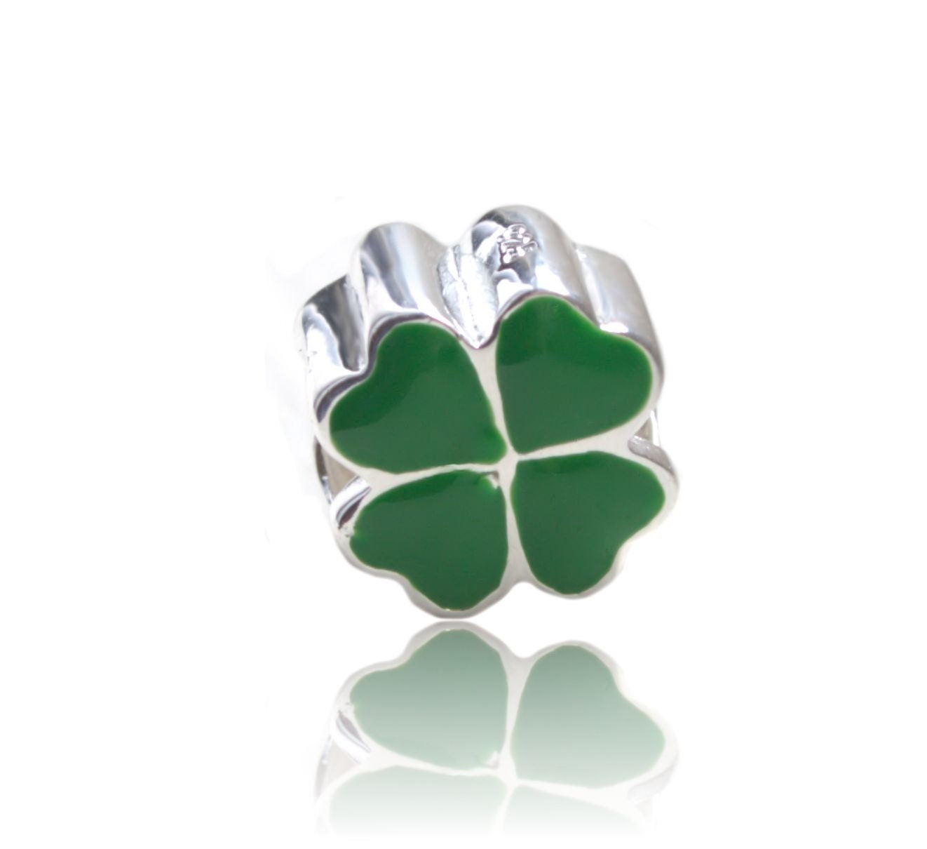 Four Leaf Clover Lucky Shamrock Sterling Silver European Charm Bead Fits Most Brands of Bracelets Mothers Day Gift