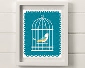 Modern Bird Cage Illustration, 8x10 Poster Print