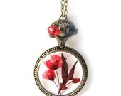 Baby Breath Resin Pendant Necklace - Real Flowers in open back Pocket Watch Bezel, Pressed Flower Jewelry - Resin Necklace - Resin Jewelry