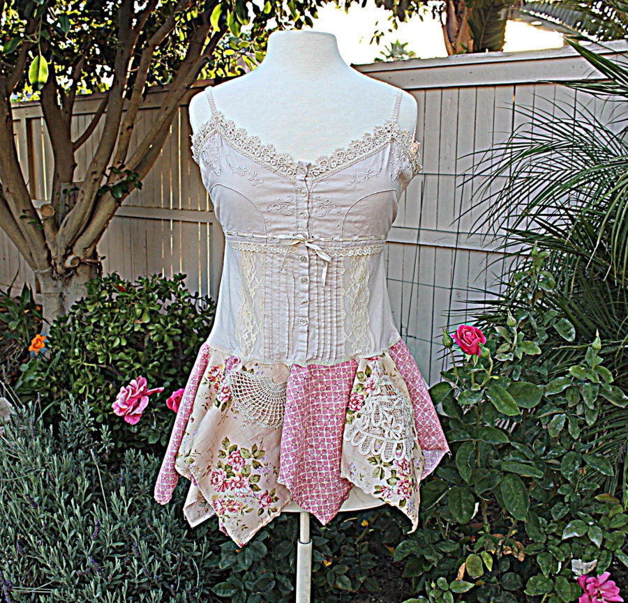 Upcycled Shirt  / Women's Woodland Fairy Top / Romatic Cottage Chic