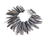 Tribal bracelet - chunky shell bracelet - funky statement bracelet - mother of pearl bracelet - grey shell bracelet by Sparkle City Jewelry
