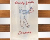 Zombie Dish Towel - Hand Embroidery - Funny Towel