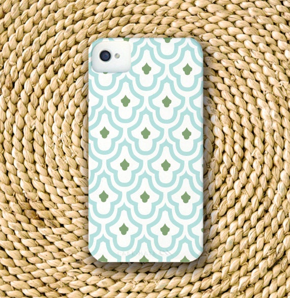 Moroccan Barely-There Snap-On Hard Plastic iPhone 4 Case in Island Blue and Grass Green (In Stock & Ready to Ship)