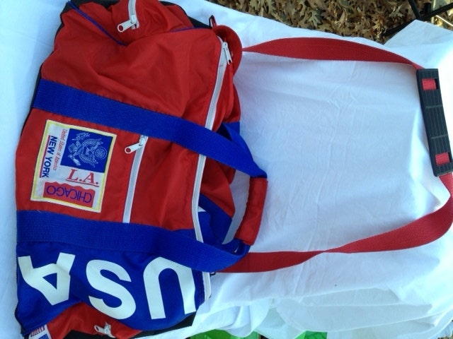 Vintage USA duffel bag - red white & blue big retro duffel bag
