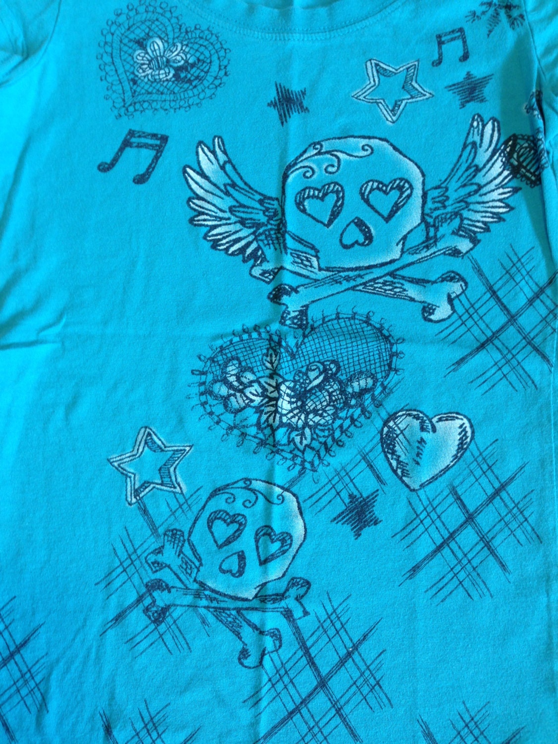 Blue Skull Skeleton Art T Shirt into a T-Shirt Skirt / YOUR choice of Long or Short T-Skirt Dress Top / Recycled Cotton Tee / Punk / Sketch
