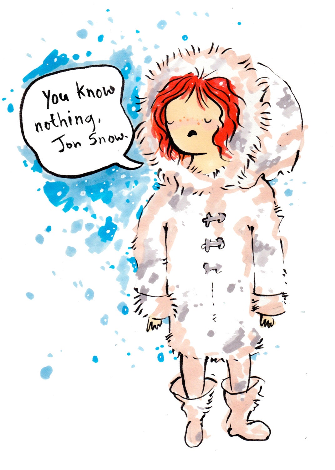 Ygritte 8.5x11 inch print, Game of Thrones fan art. Watercolor painting. Jon Snow.