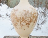 Vintage Cottage Chic, Shabby Chic, Frosted Glass and Brass Table Lamp, Hand Painted Wild Roses, Gold, and White, Hollywood Regency