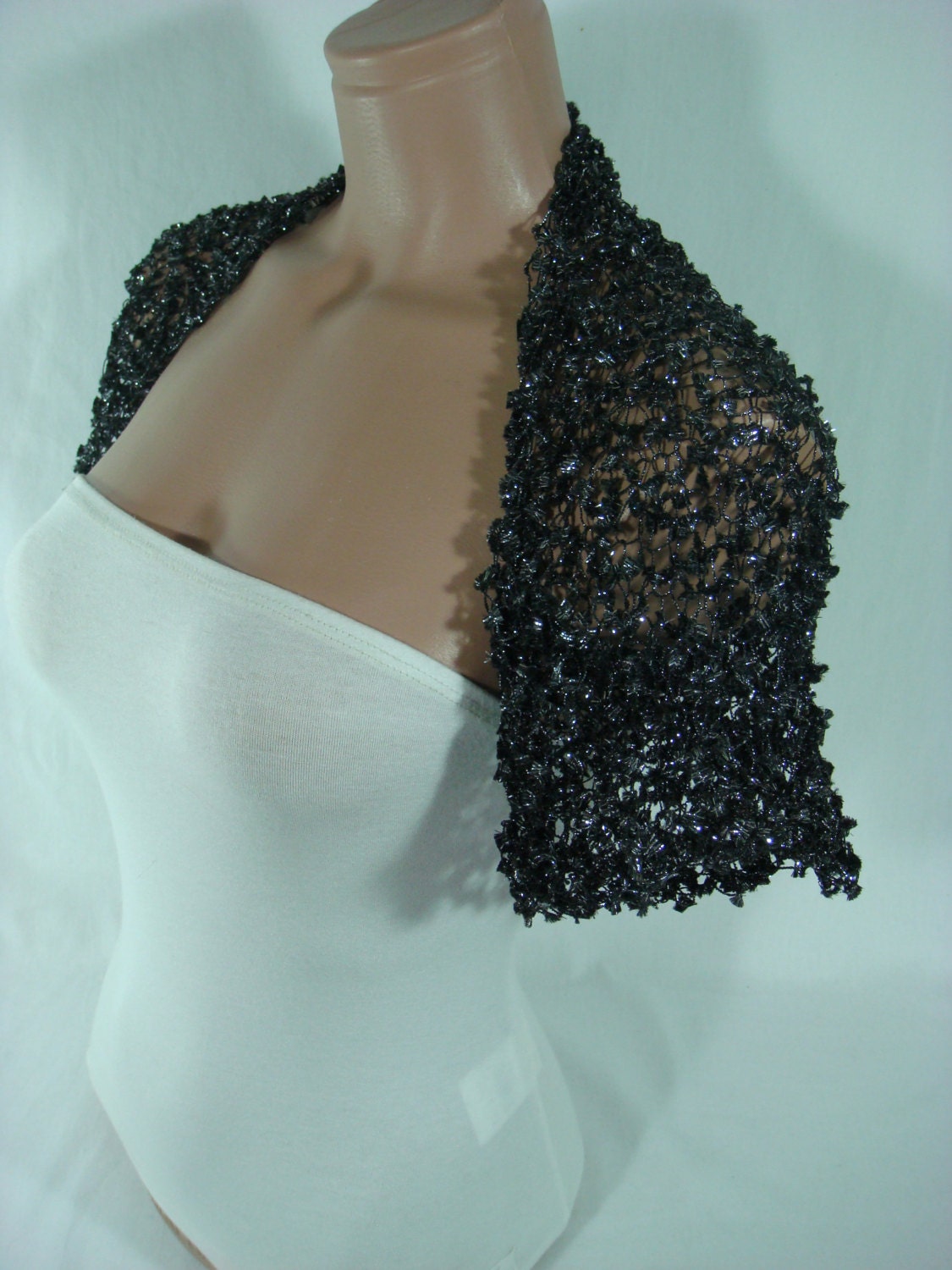 Knitted Short Sleeve, Black&Silver Wedding Shrug, Bridal Bolero, Shrug by Arzu's Style