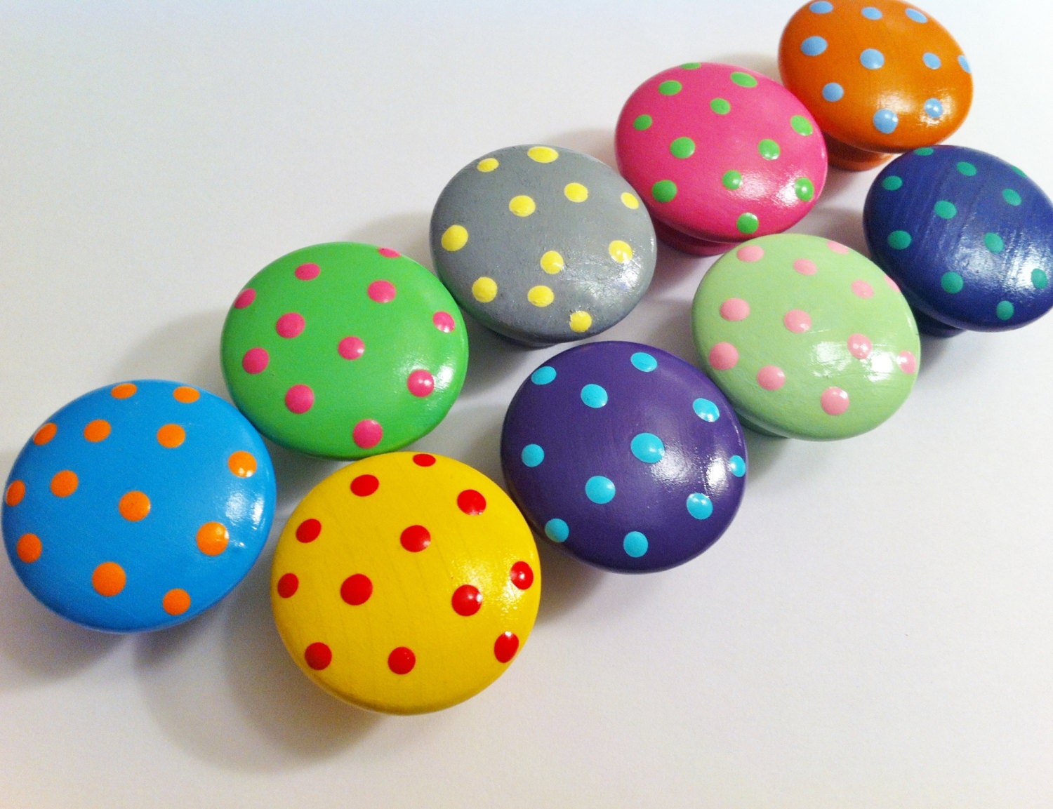 Colorful Hand Painted Polka Dot Drawer Knobs
