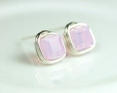 Pink Opal Earrings Wire Wrapped Jewelry Handmade Sterling Silver Jewelry Handmade Pink Stud Earrings Swarovski Crystal Earrings Swarovski