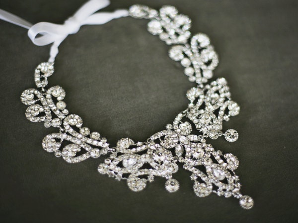 Bridal Necklace - Wedding Jewelry - bridal Accessory - Rhinestone Bridal Necklace - Vintage style Crystal Necklace - Statement necklace -103